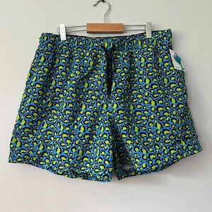 Happy  Hour Swim Trunks Shorts Lined | Blue & Green Leopard Print | Size XL